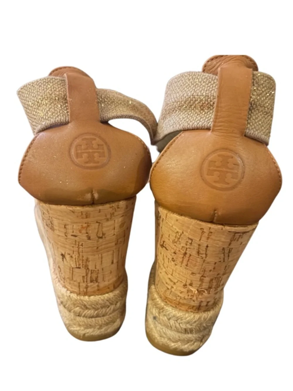 Tory Burch Peep Toe Cork & Jute Espadrille Wedge Sandals Size 8